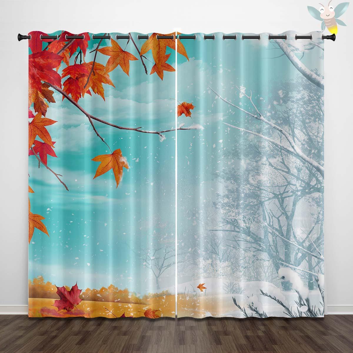 

Шторы Дверные шторы Рождественские солнцезащитные шторы Затемняющие шторы из ткани Цифровая печать Снеговик Перфорированные 70x160cm*2 красный