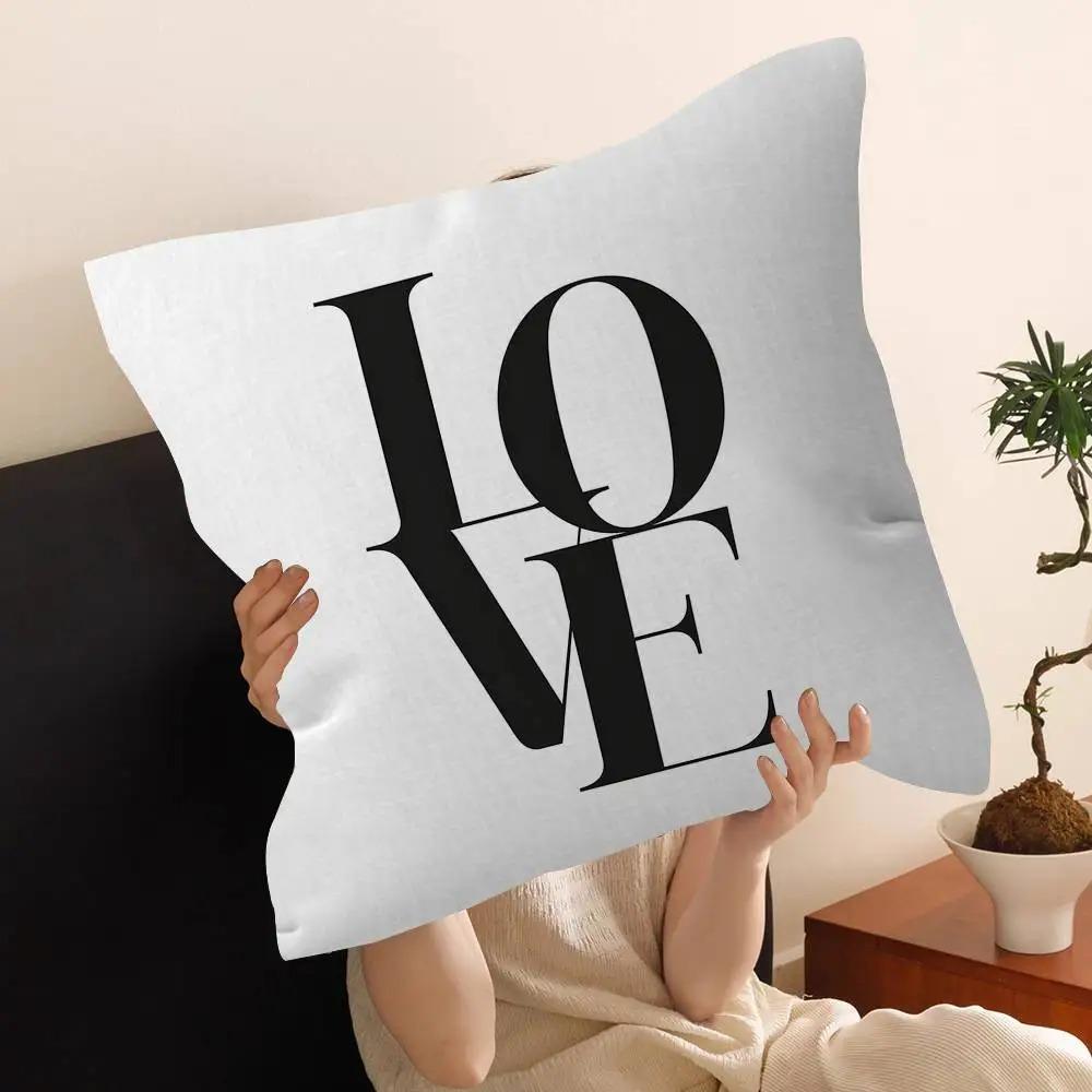 Romantic Love Quote Pillow Cover 2D Flat Printed Peach Skin Cushion Cover Valentine Gift For Sofa Wedding Bedroom Home Decor