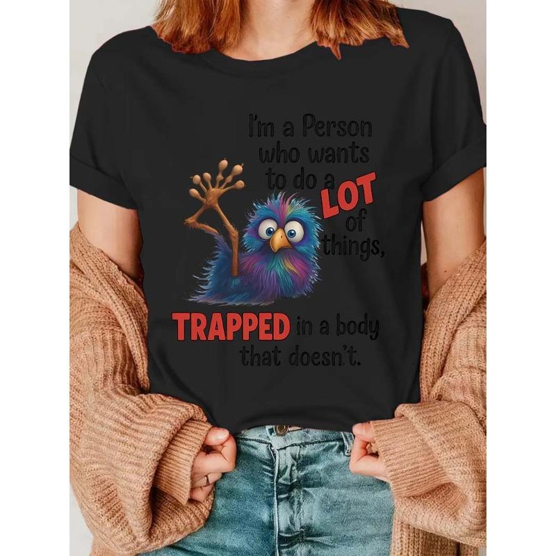 

European Size Plus Size, Women s Casual Fashion Printed T-Shirt in Sizes 0-8XL, Fitted for Daily Outings. 4XL чорний