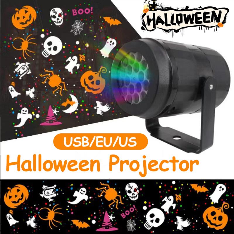 Halloween Projector Lights Outdoor Holiday Pumpkin Ghost Skull Horror Projector Rotating LED Stage Lights Halloween Party Decor