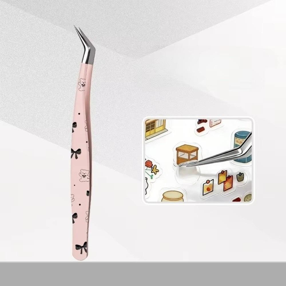 Stainless Steel Curved Stickers Tweezers High Precision Cartoon False Eyelash Tweezers Anti-static Lashes Extension Tweezer