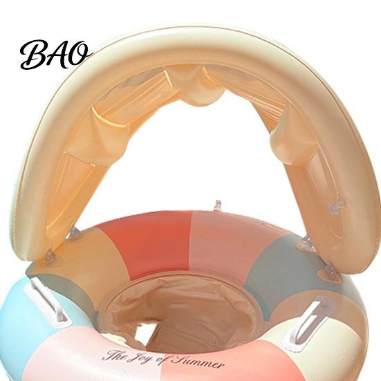 Kleinkind Schwimmring Baby Pool Schwimmhilfe mit Verdeck, Vintage Gestreifter Aufblasbarer Sicherheits Schwimm-Verdeck-Sitz & Griff, Sonnenschutz für