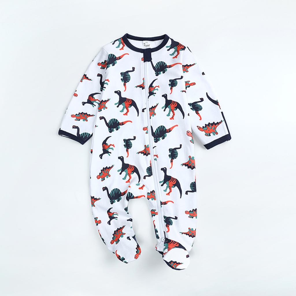 Newborn Baby Boys Girls Cartoon Romper Zip Front Non-Slip Footed Sleeper Pajamas
