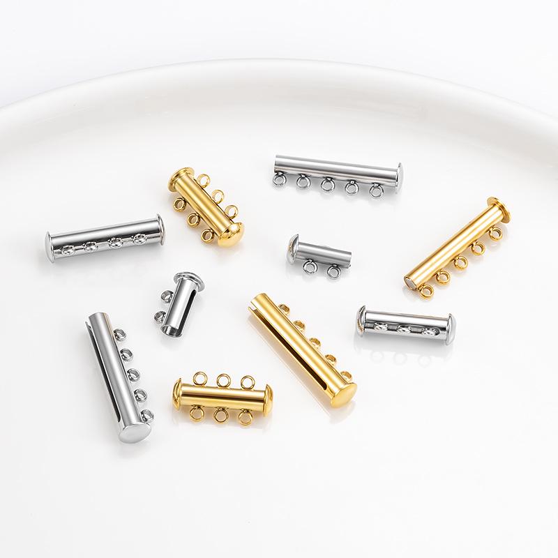 18K Vacuum-Plated Stainless Steel Dual/Triple Row Snap Buckle Clasp for DIY Necklace/Bracelet Jewelry