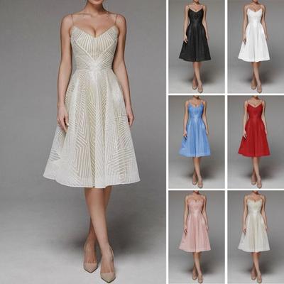 Evening Dress V Neck A-line Slim Waist High Waist Strappy Dress Bing