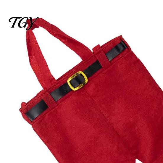 Santa Claus Pants Gift Holders Shaped Christmas Candy Bag, Large Wine Bottle Holder with Festival Pouches Handle, Holiday Treat Tote for Party
