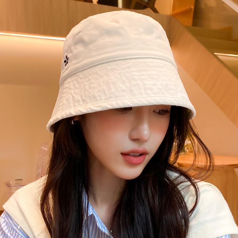 ins tide student embroidery small flower bucket hat female summer show face small outdoor cute basin hat bucket sun hat