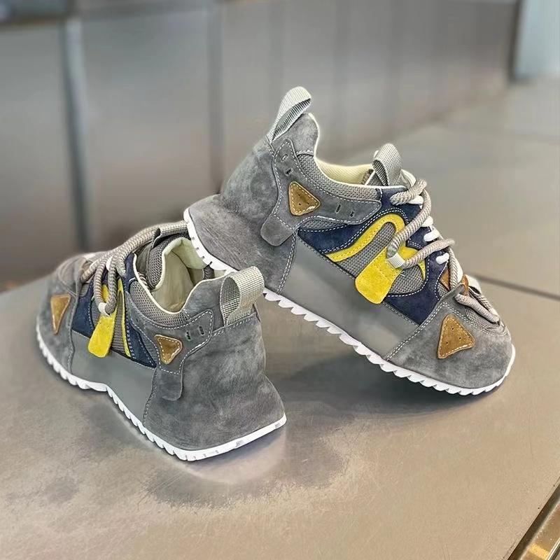 Designer Chunky Sneaker for Men Cover Bottom Board Shoes Fashion Casual Leather Breathable Increased Internal Platform Shoes