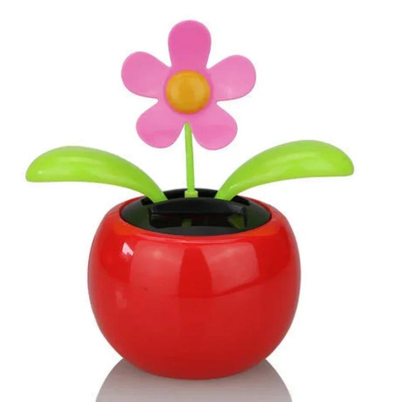 Unique Apple-Shaped Solar Flower Car Decoration Vibrant Swinging Sunflower Dancer Auto Office Home Decoration Accessories