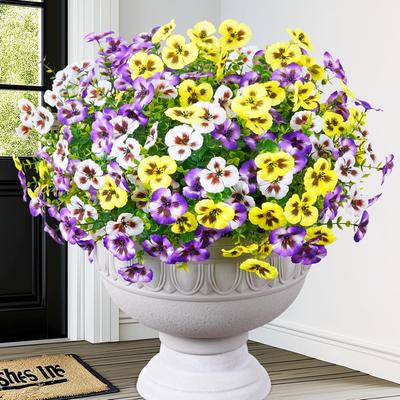 1 Bündel Sehen Echte Künstliche Blumen für Draußen aus, Realistische Gefälschte Outdoor-Blumen, UV-Beständige Seiden-Stiefmütterchenblumen für Draußen Kunstblumenpflanzen