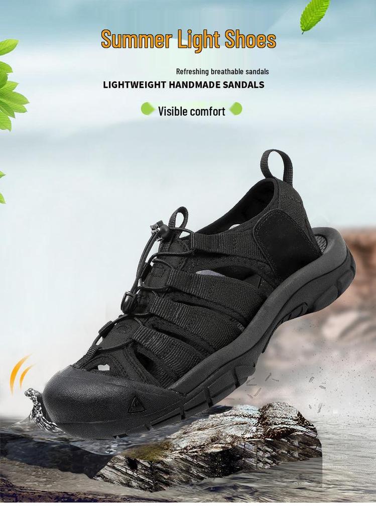 Herren Sommer-Sandalen für draußen, geschlossen, dicke Sohle, große Größen, lässige Strandschuhe