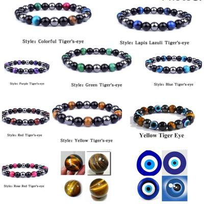 8mm Turkish Evil Tiger Eye Bracelet Men Women Charm Tiger Eye Stone Bracelet Hematite Balance Health Care Jewelry