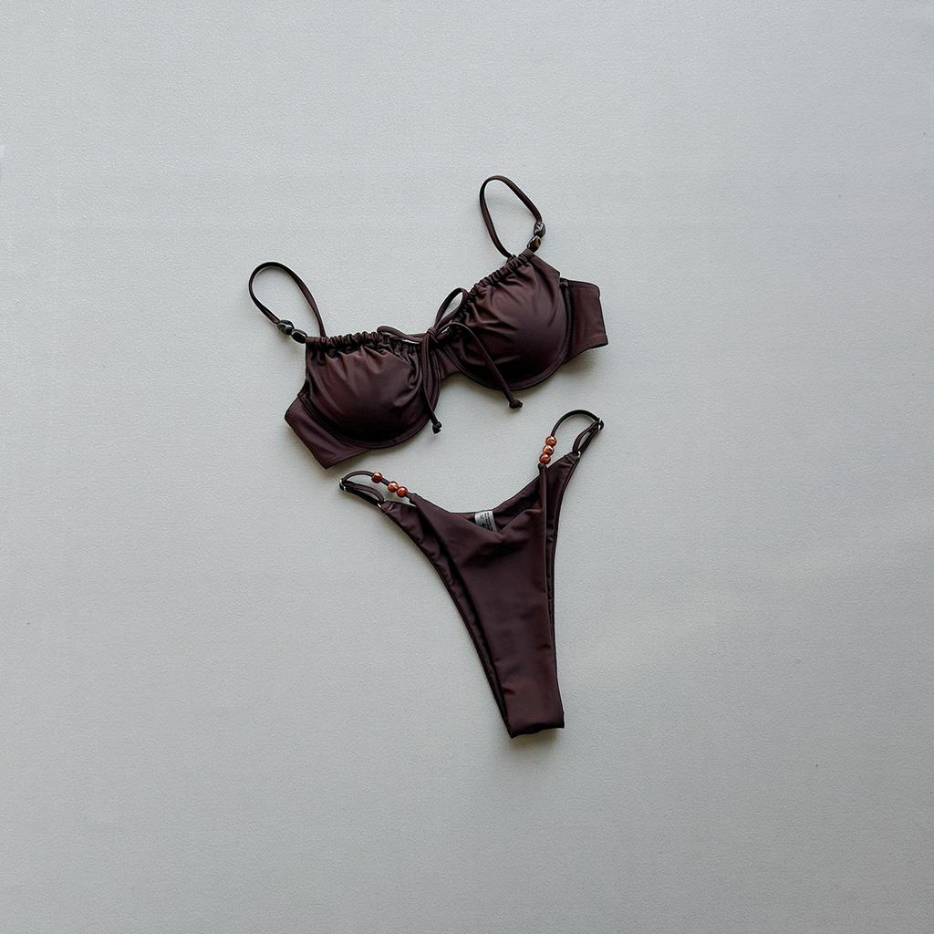 Push-Up Bikiny Sexy Dámské Plavky Plážové Oblečení Dámská Bikini Sada Korálky Biquini Plavky Tečkované Plavky Plážové Oblečení