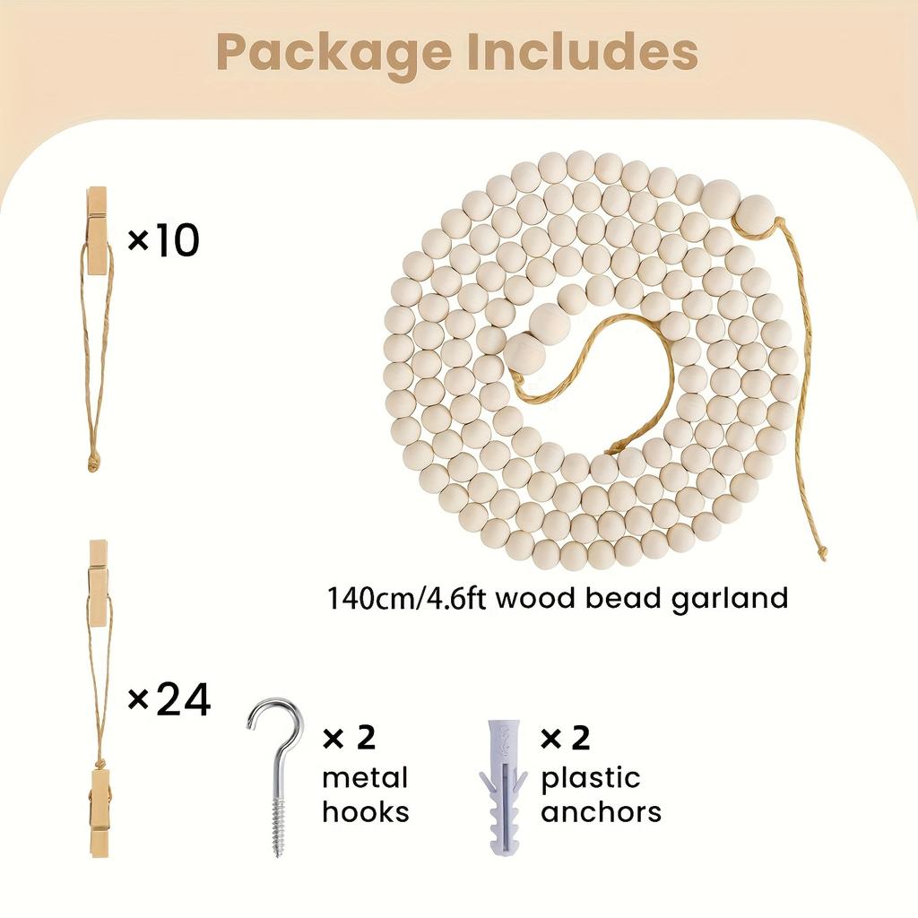 Espositore per Foto Appeso Ghirlanda di Perline in Legno Appeso da Parete Boho per Camera da Letto Soggiorno Dormitorio Decorazioni per Feste Regali per Ragazze Adolescenti