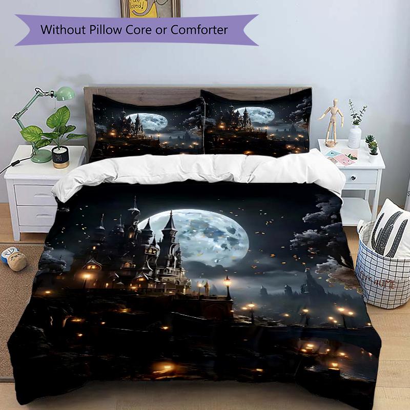 

3pcs Anime Castle Moonlight Bedding Set - Includes One Quilt Cover and Two Pillowcases (No Core) - Perfect for Bedroom and Guest Room Decoration, Fest 135x200cm
