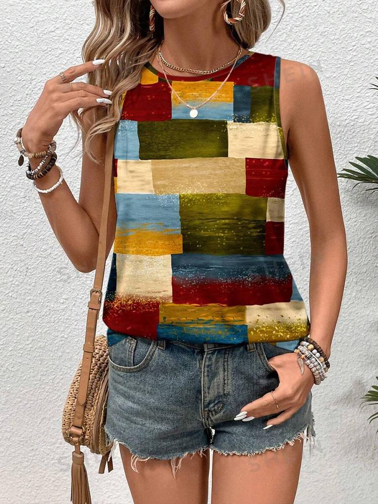2026 New Striped Print Women's Elegant Tank Top Summer Street Fashion Tank Top Everyday Casual Women's Sleeveless T-shirt