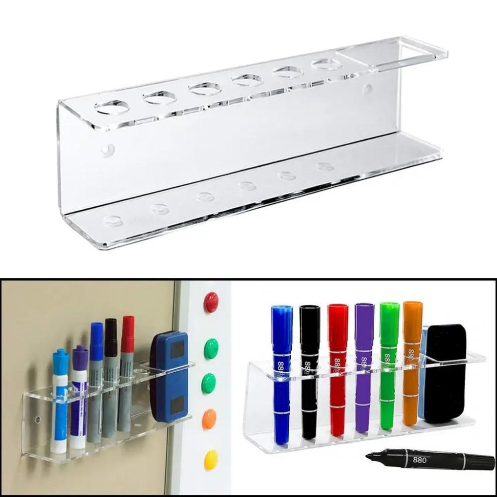 6 Slot Marker Pens Holder Wall-Mounted Eraser Storage Rack Space-saving 6-Hole Pen Stand  School