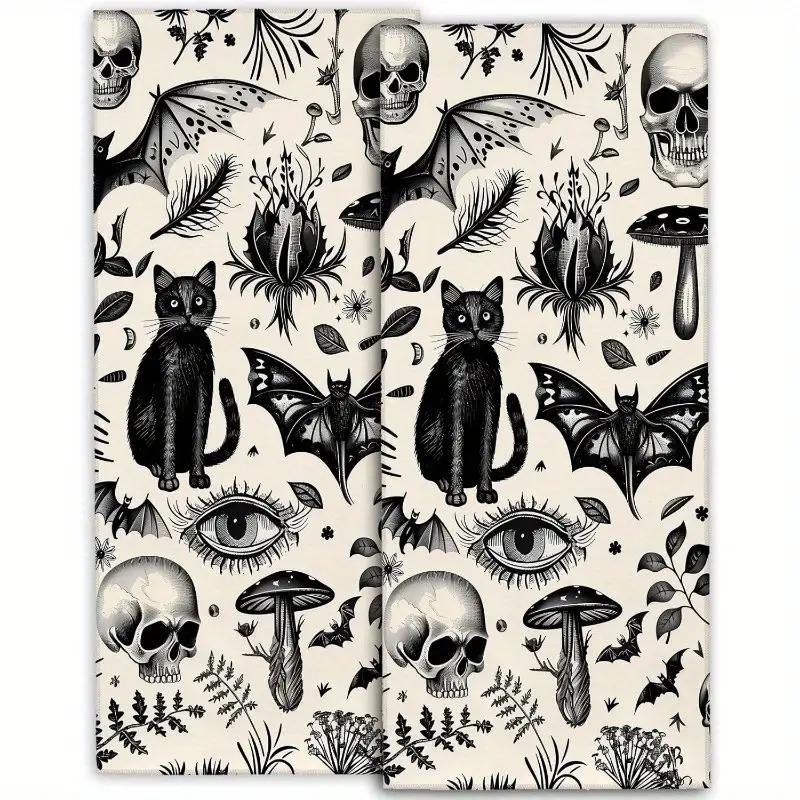 Halloween Decorative Kitchen Towels Microfiber Dish Cloths with Spooky Prints Absorbent Holiday Cleaning Rags for Home Table Decor (40x60cm)
