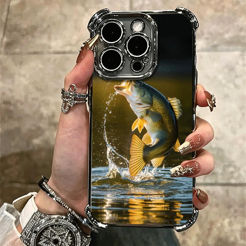 Carp Fish Fishing Rod Plating Phone Case For Iphone 16 17 Pro Max Air 16E 14 15 Plus 12 13 Mini Anti-Fall Airabag Cover