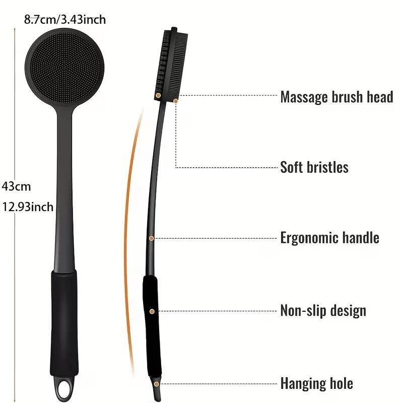 Siliconen rugschrobber voor de douche, in staat om overvloedig schuim te produceren, geschikt voor exfoliatie . Geschikt voor zowel mannen als vrouwen (lang model)