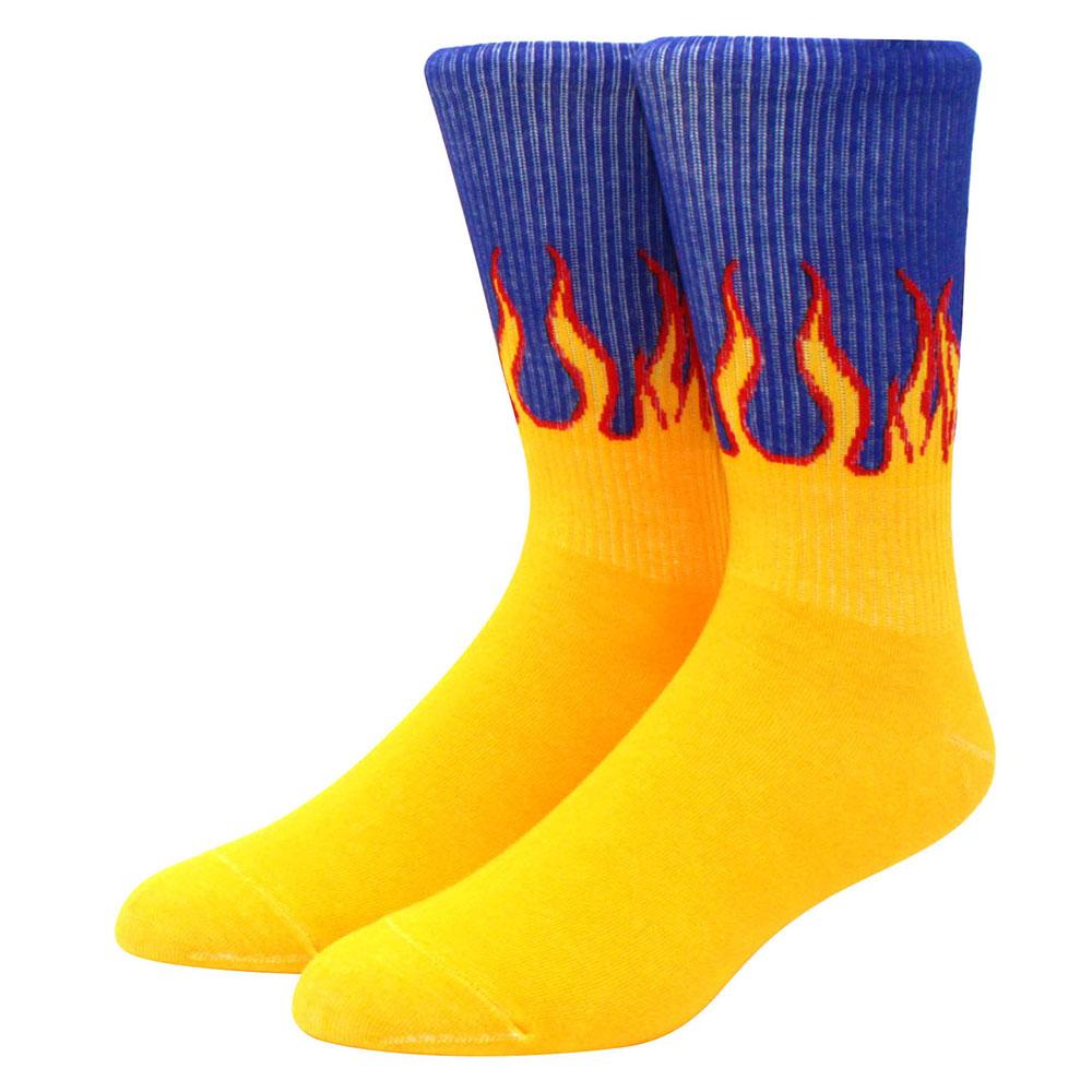 1 paire de chaussettes amusantes de skateboard hip hop à carreaux et flammes éclair pour hommes
