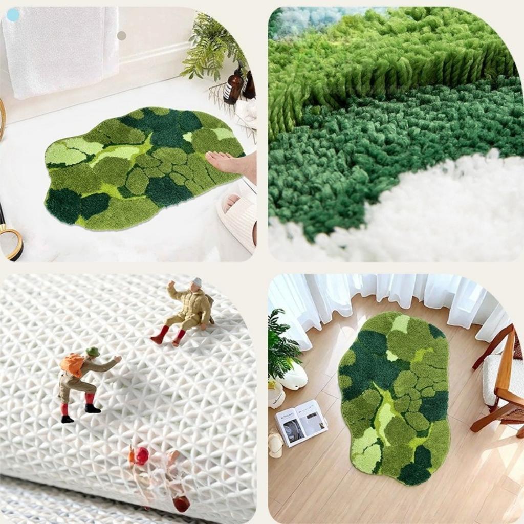 Grün, Moosteppich, Badezimmerteppich, Saugfähig, Rutschfeste Matte, Türbereich, Fußmatte, Haushalt, Plüsch-Bodenmatte