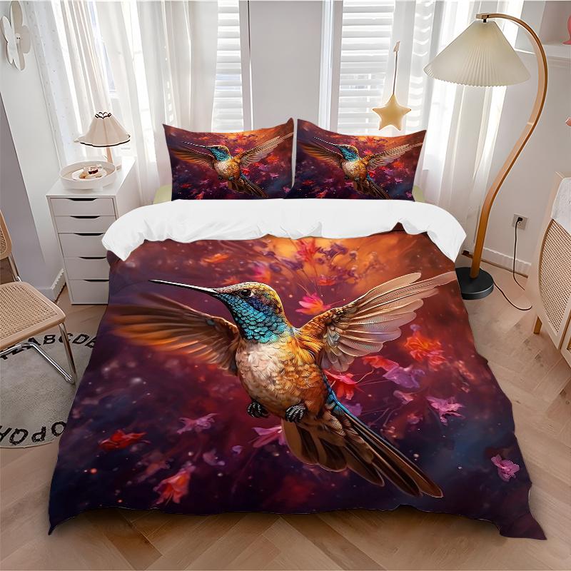 3pcs Hummingbird in Flight Printed Quilt Set - Soft and Comfortable Quilt Cover for Bedroom, Guest Room and Dormitory