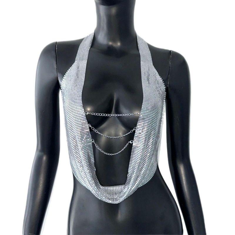 European and American Cross-Border Sexy Metallic Sequin Top for Music Festivals and Parties, Halter Neck Strapless Amazon Hot-Selling Tank Top