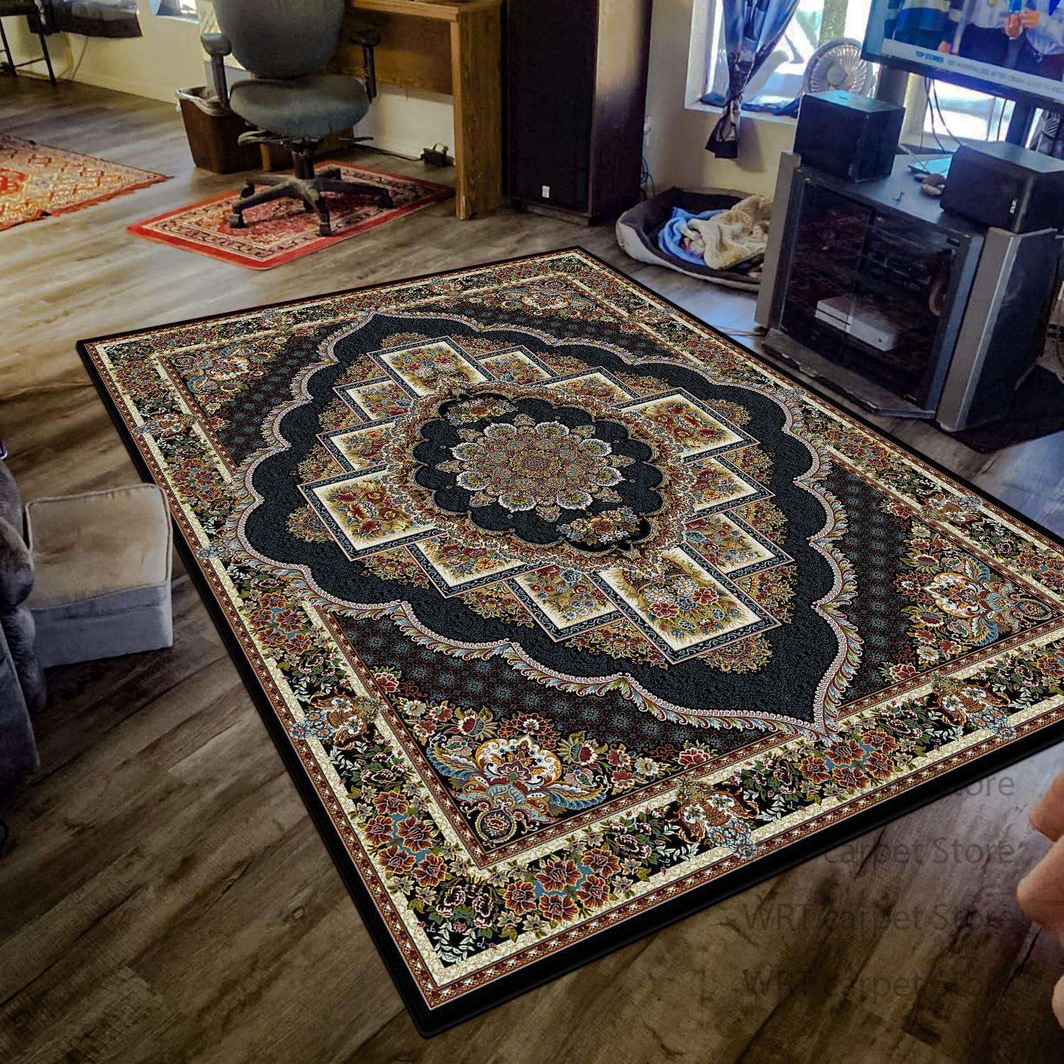 

European Style Retro Red Living Room Carpet Ethnic Decoration Home Large Area Rugs Machine Washable Non-slip Bedroom Floor Mat 60x90cm