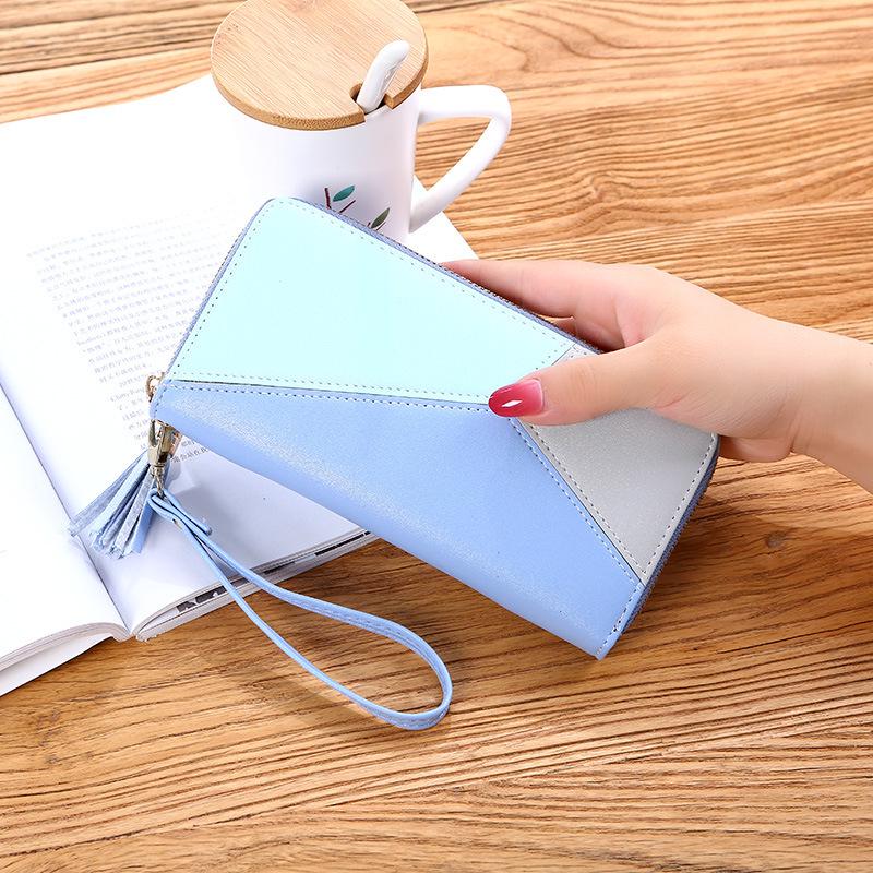 Women's Trendy Color Block Long Clutch Wallet, Large Capacity Zipper, 2020 Style
