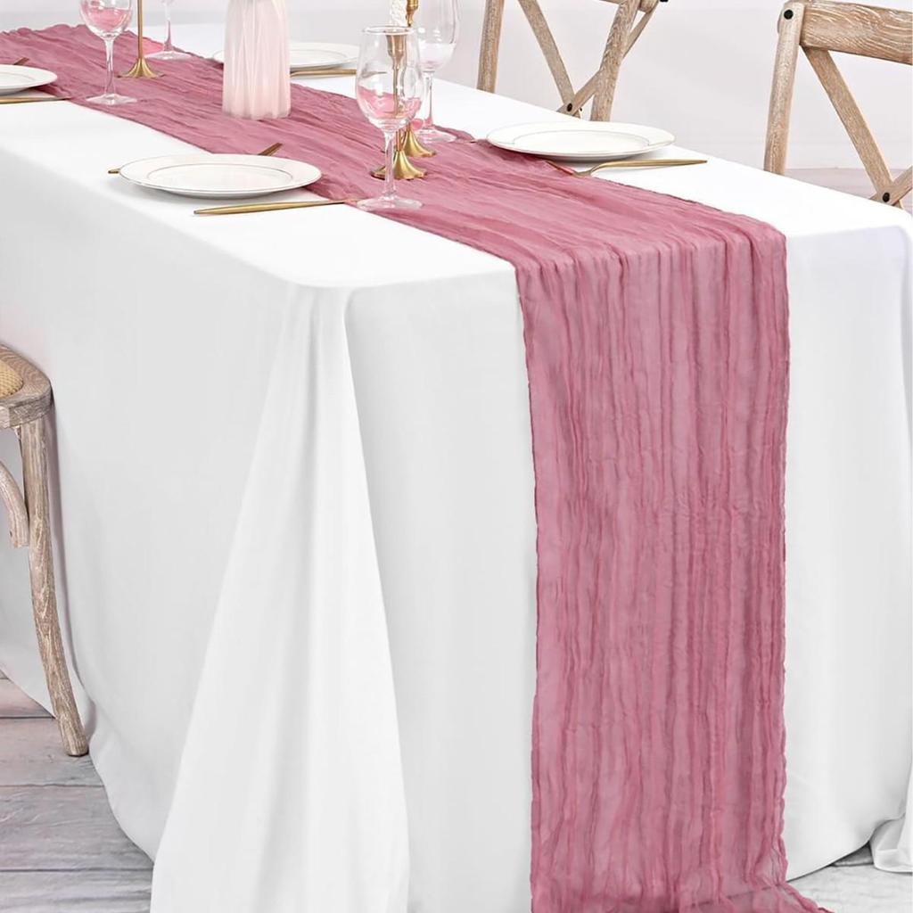 Pink Ruffled Voile Table Runner for Weddings & Parties, Sweet Kindergarten & Salon Decor