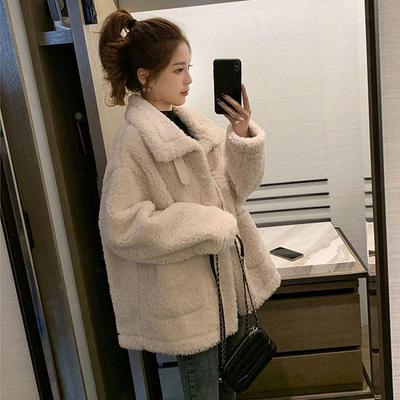 Women's Korean-Style Loose Lambswool Plush Coat with Fleece for Spring and Autumn