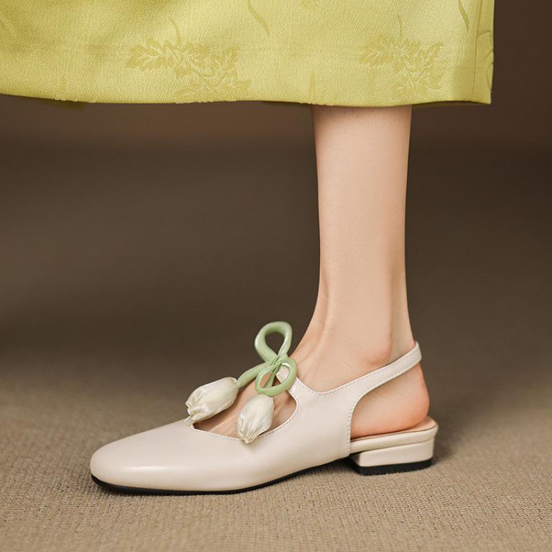 Summer women's bag head sandals solid color low-heeled flat-soled sandals women's soft-soled large and small size women's shoes new rear empty sandals