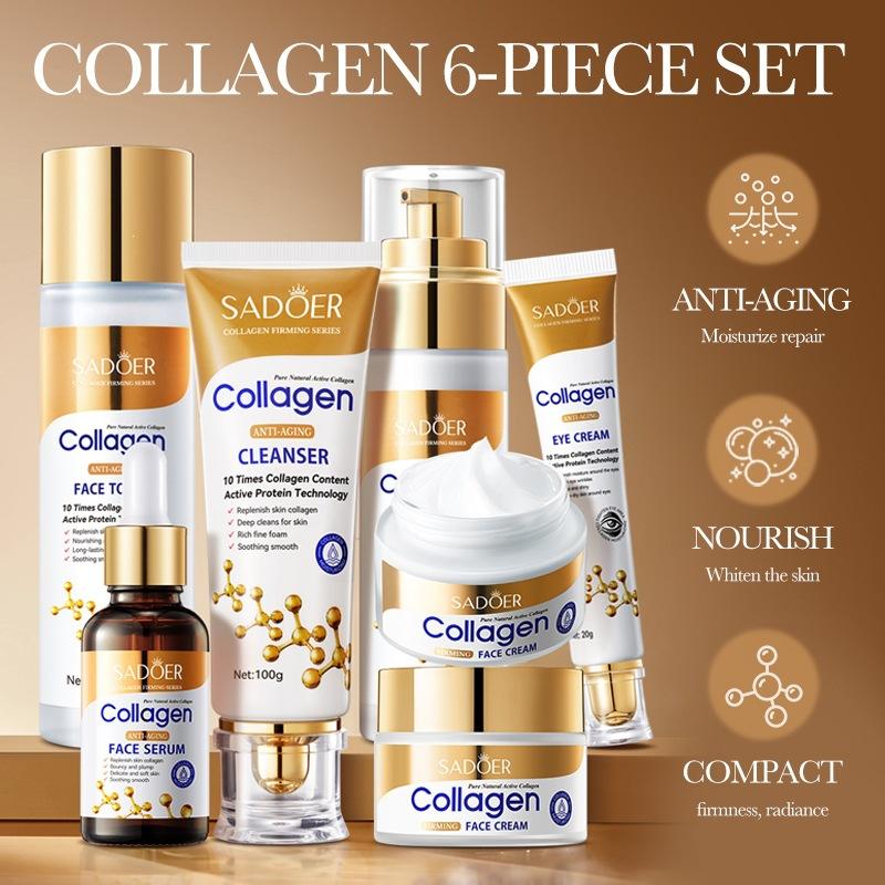 Collagen Face Cream Skin Repair Damaged Moisturizing Face Toner Lotion Eye Cream Firming Lifting Brighten for Face Skin Care Set