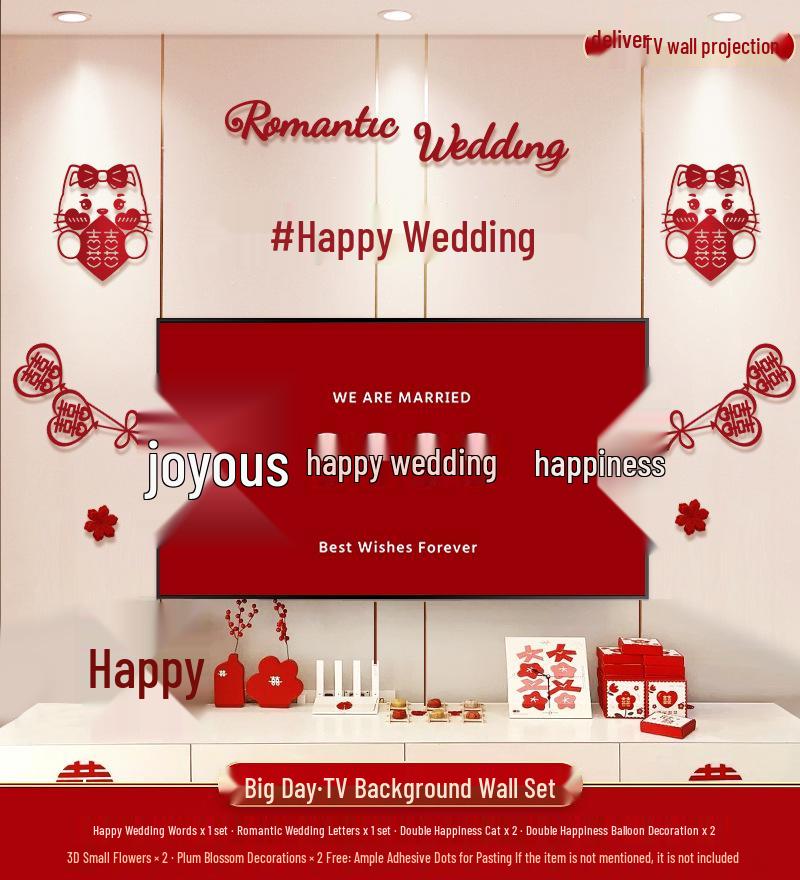Wedding TV Background Wall Decoration - Double Happiness Bedroom Set