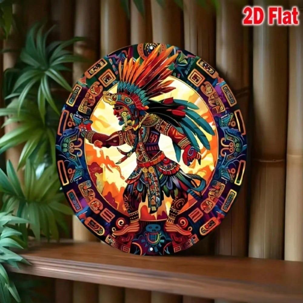 Vintage 8x8 Inch Round Dancing God Metal Tin Sign Decorative Plaque For Garden Room Pre Drilled Hole