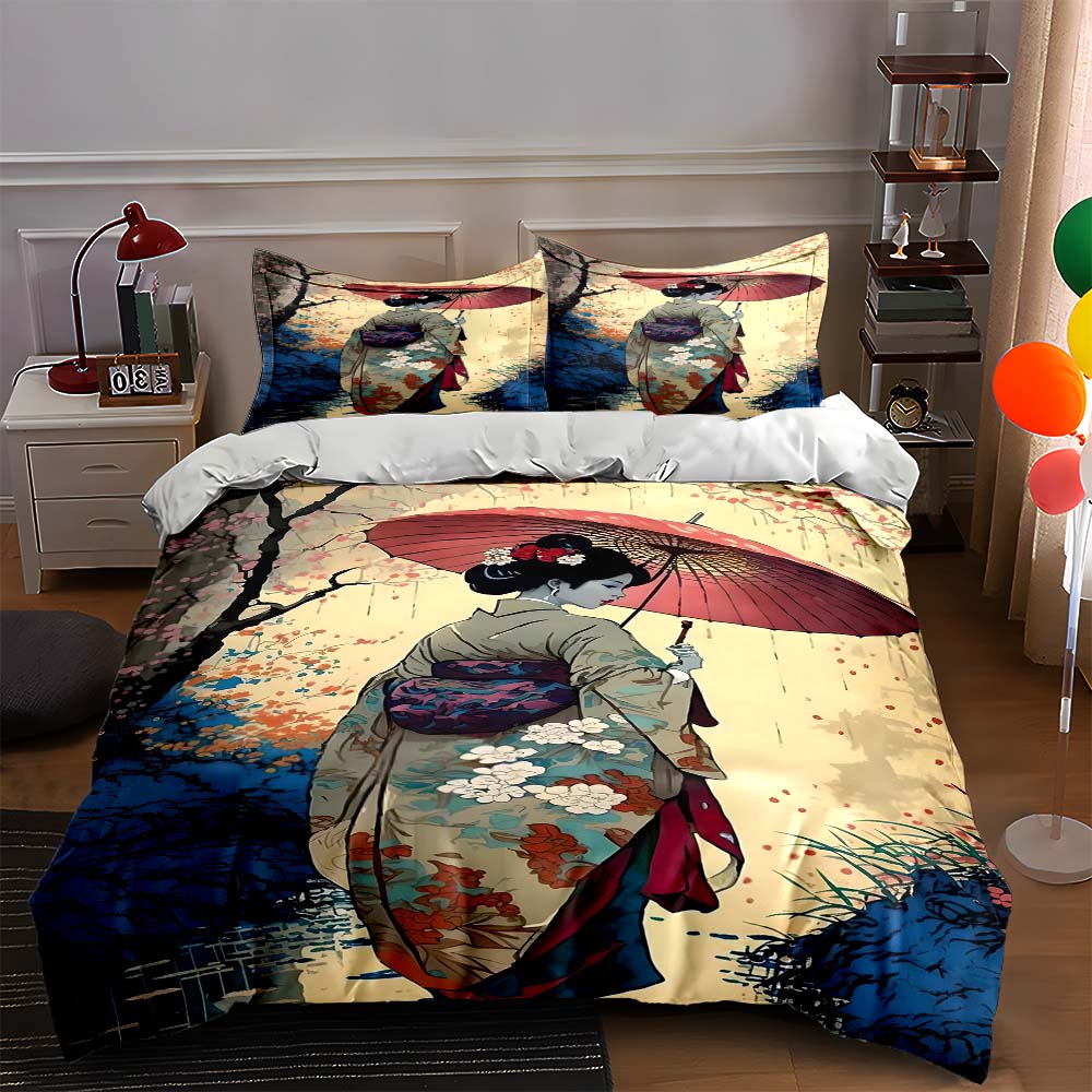 

Elegant Geisha Illustration Bedding Duvet cover sets Duvet covers Pillowcases gifts (1 * Duvet Cover 2 * Pillowcases, without duvet insert) 135x200cm