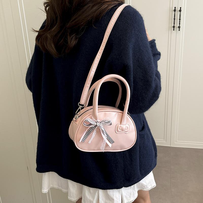 Sweet Bow Portable Small Bag Women's 2025 New Fashion Commuter Bowling Bag Summer Versatile Messenger Bag