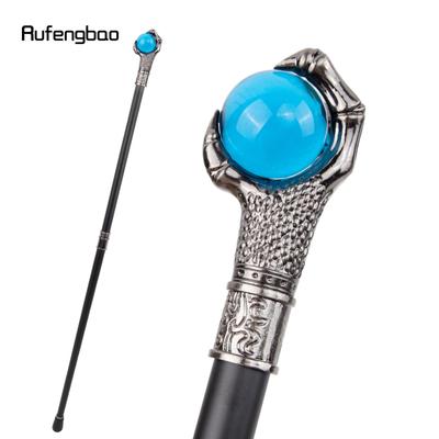 Drakenklauw Greep Blauwe Glazen Bal Zilveren Wandelstok Mode Decoratieve Wandelstok Cosplay Wandelstok Knop Kroes 93cm