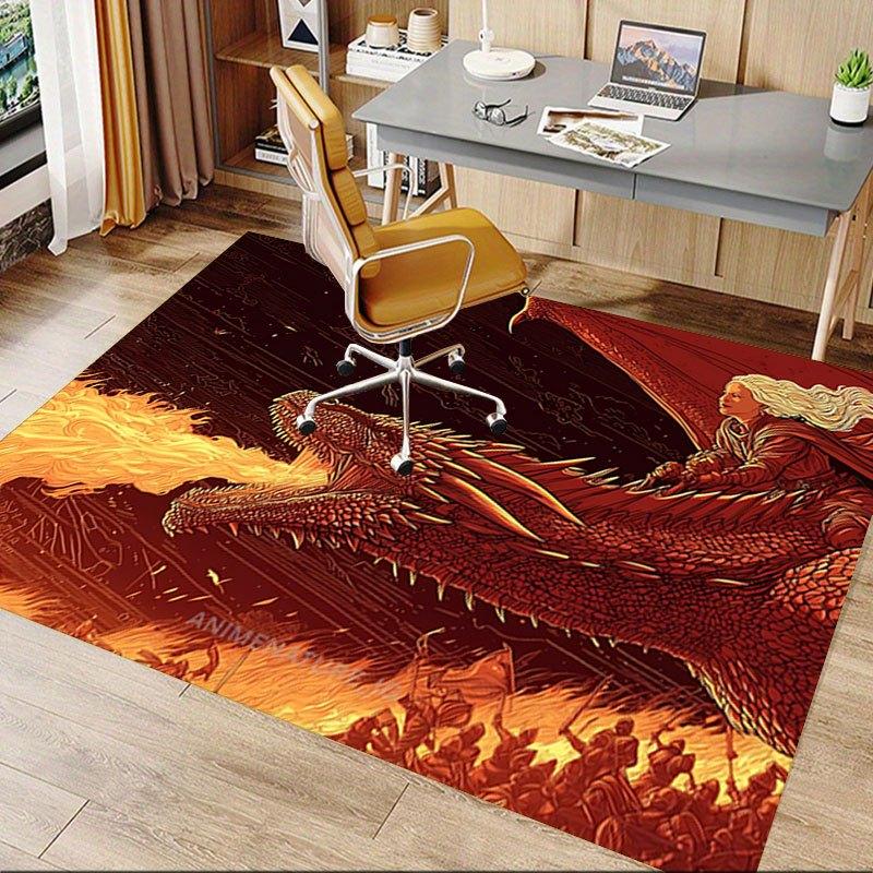 1pc Fire and Blood Office Carpet Chair Mats, Home Decor Mat Fantasy Theme Mat Durable Mat, Dragon Decor,Suitable for Fantasy Theme Lovers