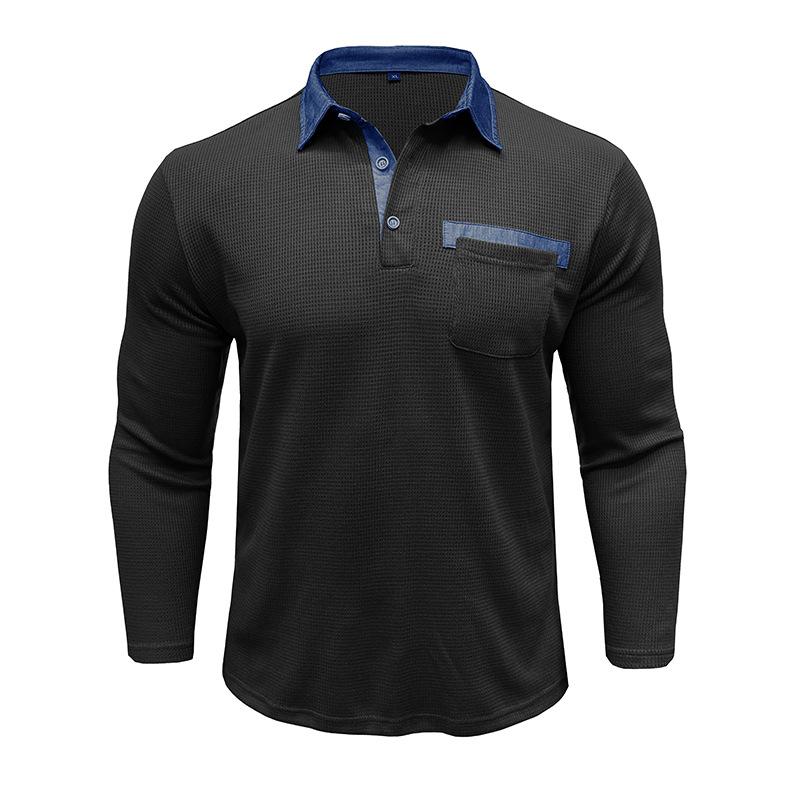 Autumn New Men's Long-sleeved Waffle Polo Shirt Fashion Men's Lapel T-shirt Tops