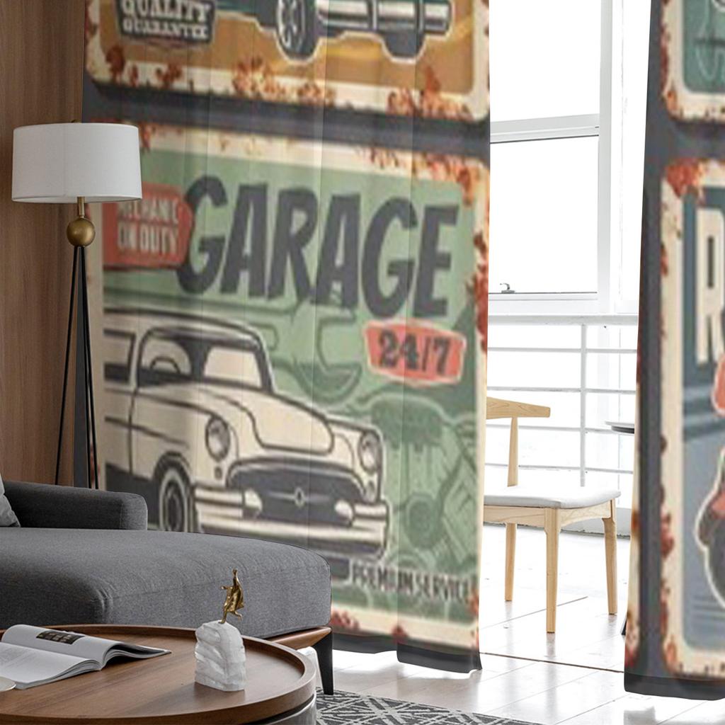 Car Service Mechanic Maintenance And Automobile Repair Rusty Metal Plates Tulle Sheer Curtains Living Room Voile Organza Curtain