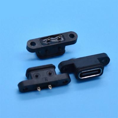 2Pcs Typec 2Pin Waterproof Female Usb C Socket Port Hole Fast Charge Interface