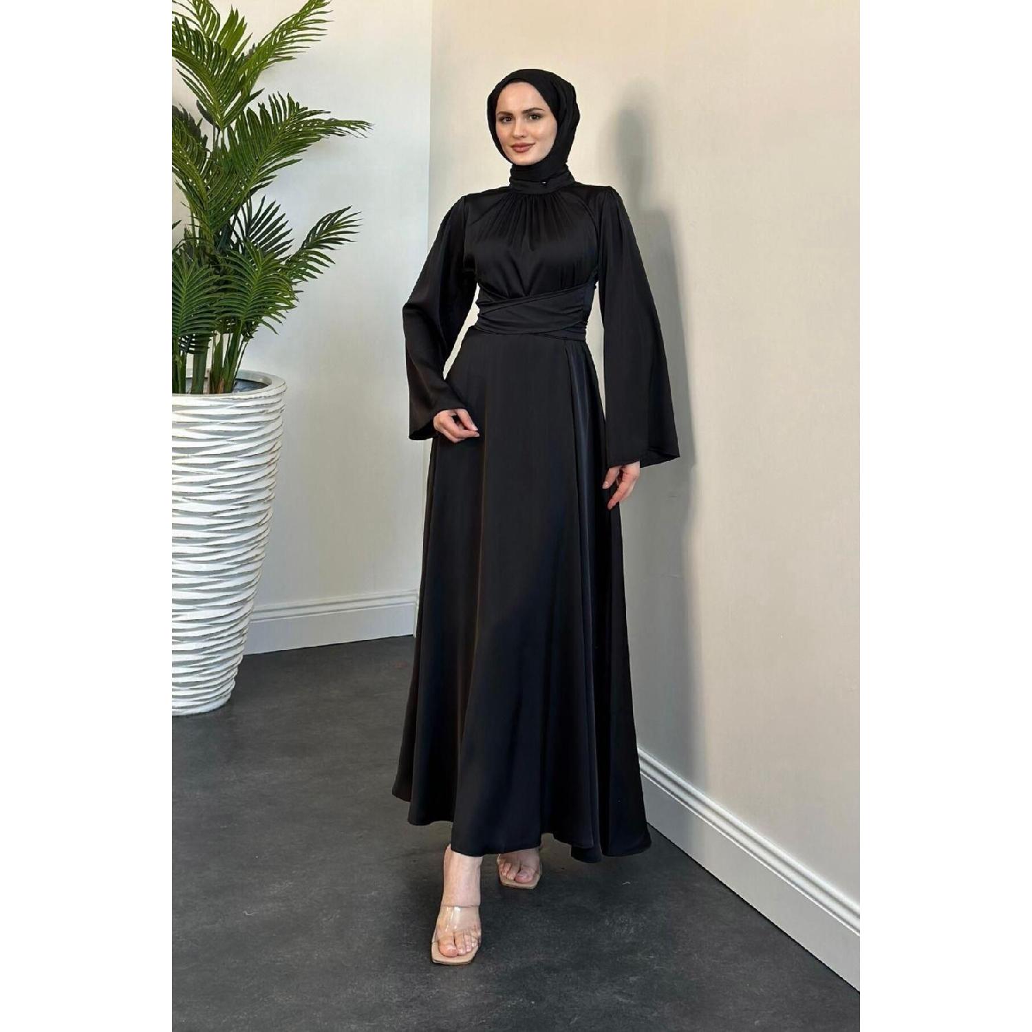 

Diba Cross Belt Silk Satin Evening Dress Black 38 синій