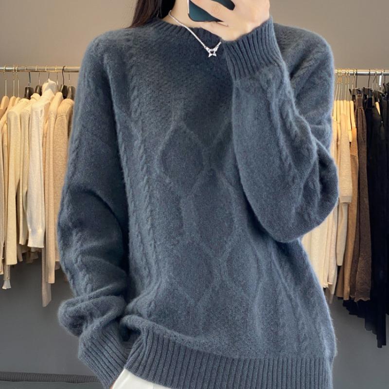 

Тяжелый жаккардовый кардиган с круглым вырезом для женщин на осень и зиму, свободный универсальный свитер в корейском стиле, облегающая трикотажная базовая рубашка, топ XXL