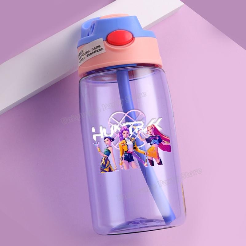 KPop Demon Hunters Kids Water Bottle Outdoors Sport Zoey Mira Rumi Girl Straw Cup Portable Plastics Drink Bottle Birthday Gift
