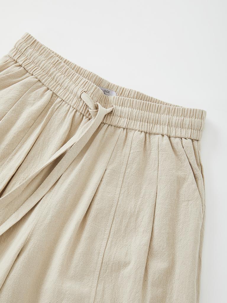 IKALOOK Loose Fit Double-Pleat Pattern Linen Pants Dpt141