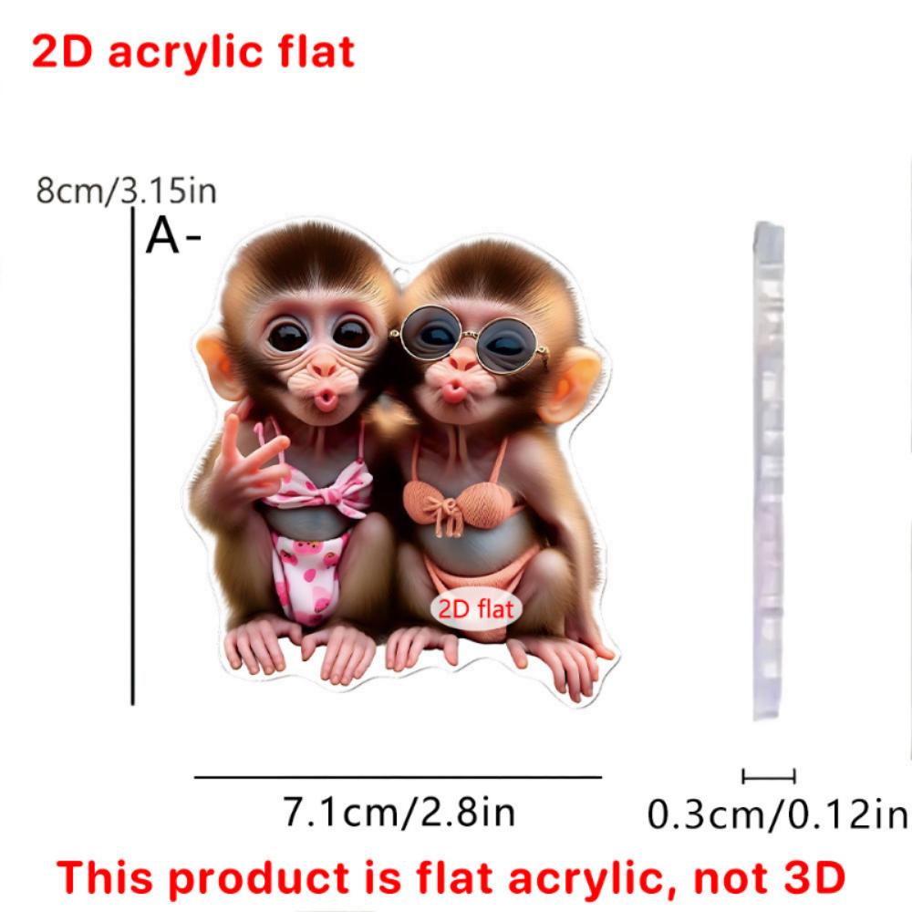 Ochelari noi acrilici 2D plați, pandantiv auto drăguț maimuță, oglindă retrovizoare auto, rucsac auto pandantiv mic