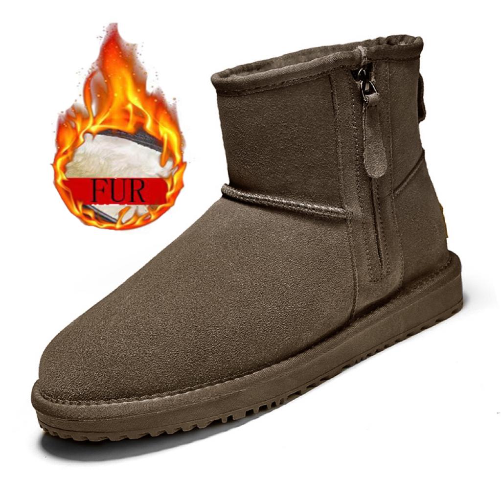Pánské Nové Klasické Pánské Kotníkové Zimní Sněhule z Pravé Semišové Kůže s Vlněnou Podšívkou z Kožešiny Plyšová Izolace Protiskluzové Odolné Boty
