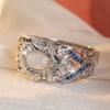 Vintage Inlaid Imitation Moonstone CZ Women's Ring CopperColor Hand Carving Flower Daily Wear Party Jewelry Anniversary Gift